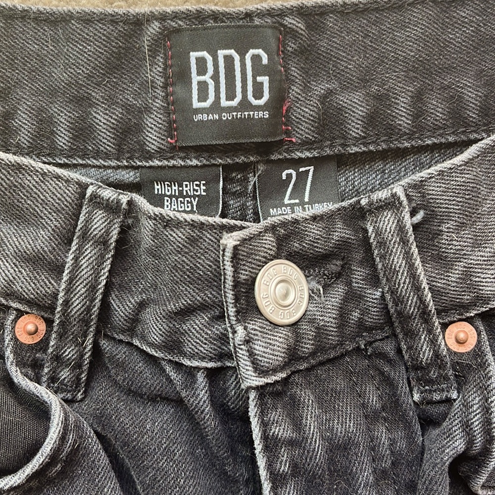 Urban outfitters black distressed jeans, high rise baggy,size 27 - Picture 2 of 3